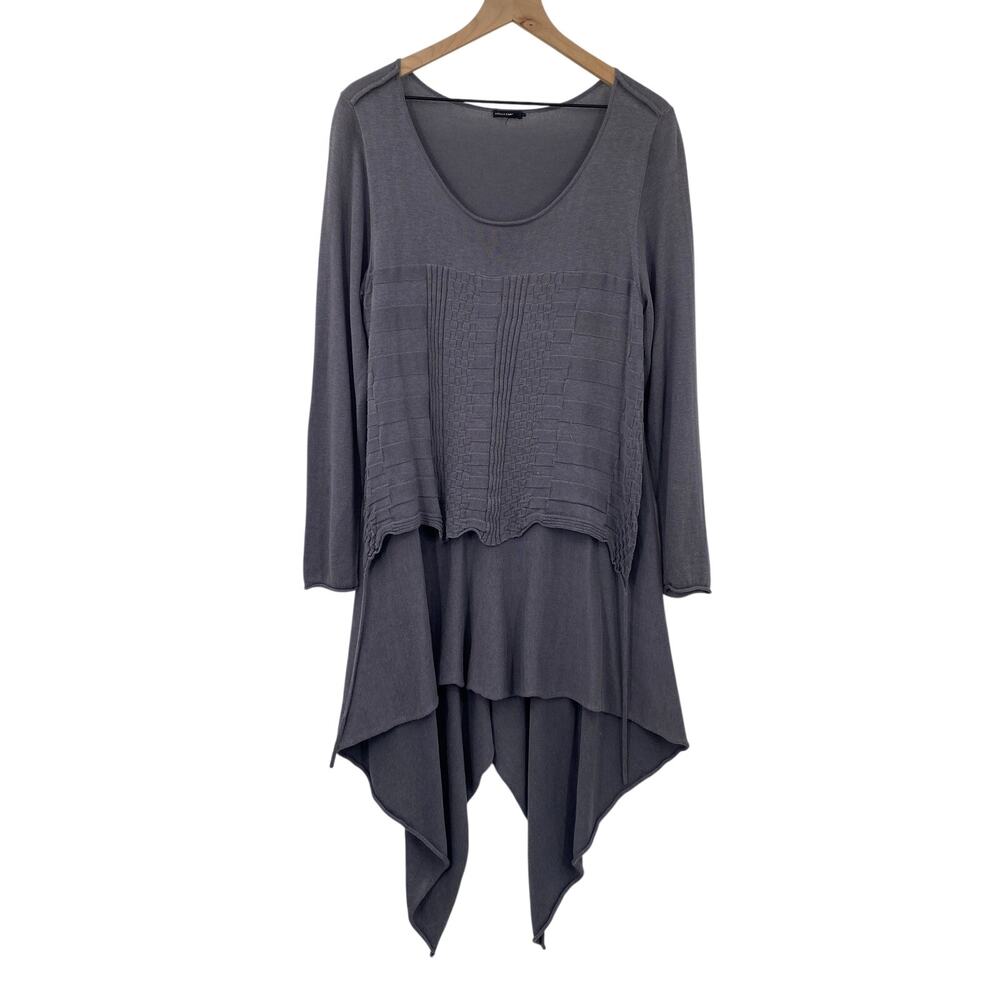 Stella Carakasi Cotton Lyocell Longline Sweater Long Sleeve Draped Gray Large - Picture 2 of 9